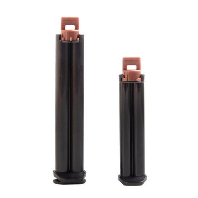 Dual cure adhesive resin packaging syringe